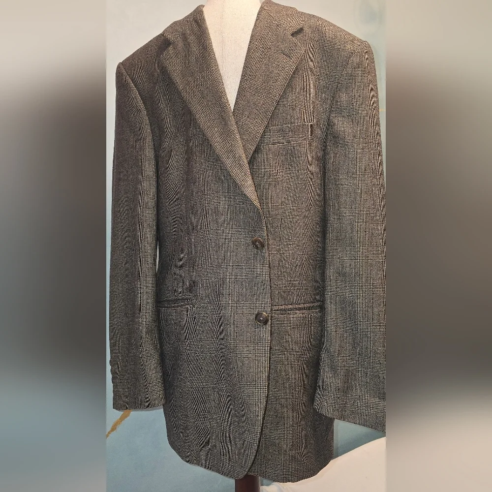 Vintage Chaps Ralph Lauren Men's Tan Brown Glen Check Plaid Blazer Jacket *42R